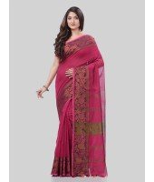 DESH BIDESH Women`s Cotton Handloom Cotton Silk Saree Gulab Work With Blouse Piece(Pink)